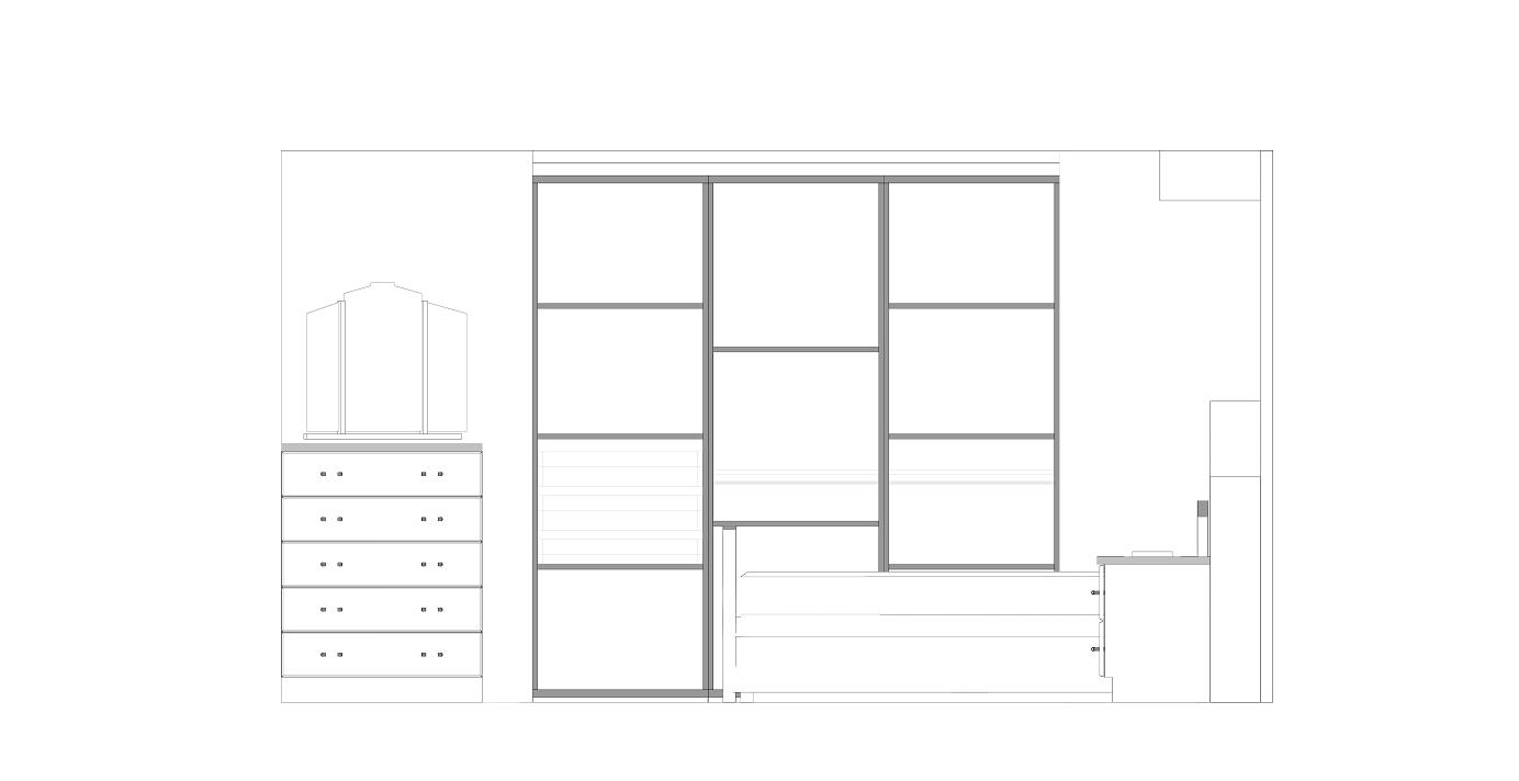 Bedroom with Sliding Panel Doors shown as elevation