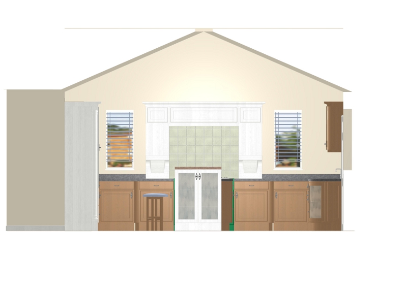  Kitchen elevation with Large island and mantle in Colour