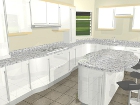 Kitchen with white high gloss curved items